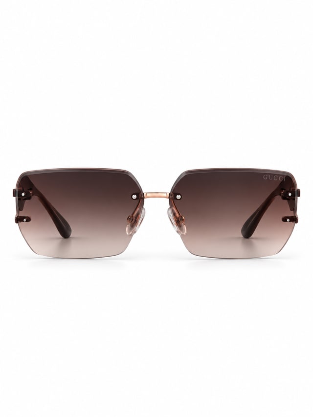 GUCCI BROWN RIMLESS RECTANGULAR SUNGLASSES