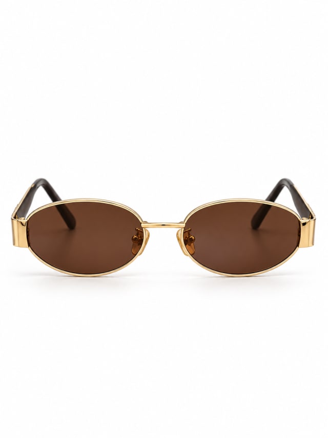 GOLD OVAL SCULPTURAL TEMPLE SUNGLASSES