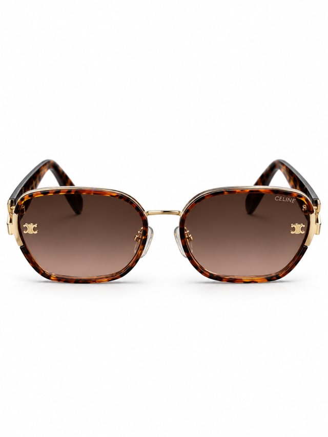 CELINE TORTOISE GOLD ROUNDED AVIATOR SUNGLASSES