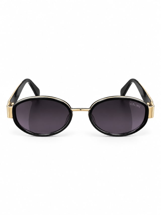 CELINE BLACK OVAL GOLD TEMPLE SUNGLASSES