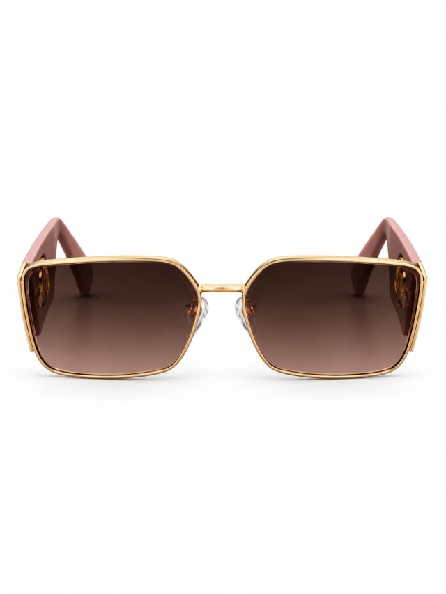 BURBERRY GOLD RECTANGULAR PINK TEMPLE SUNGLASSES