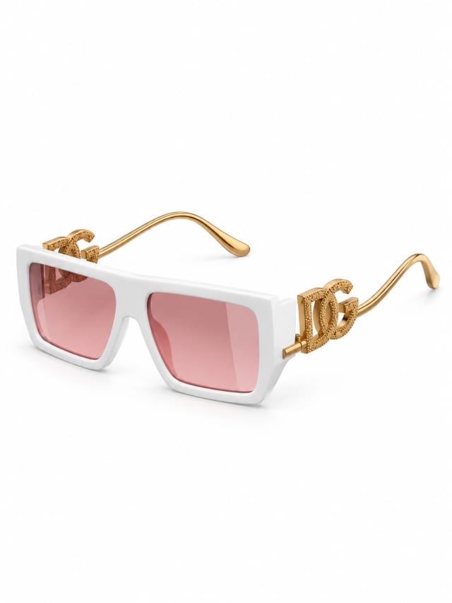 DOLCE & GABBANA WHITE PINK RIMLESS SQUARE SUNGLASSES