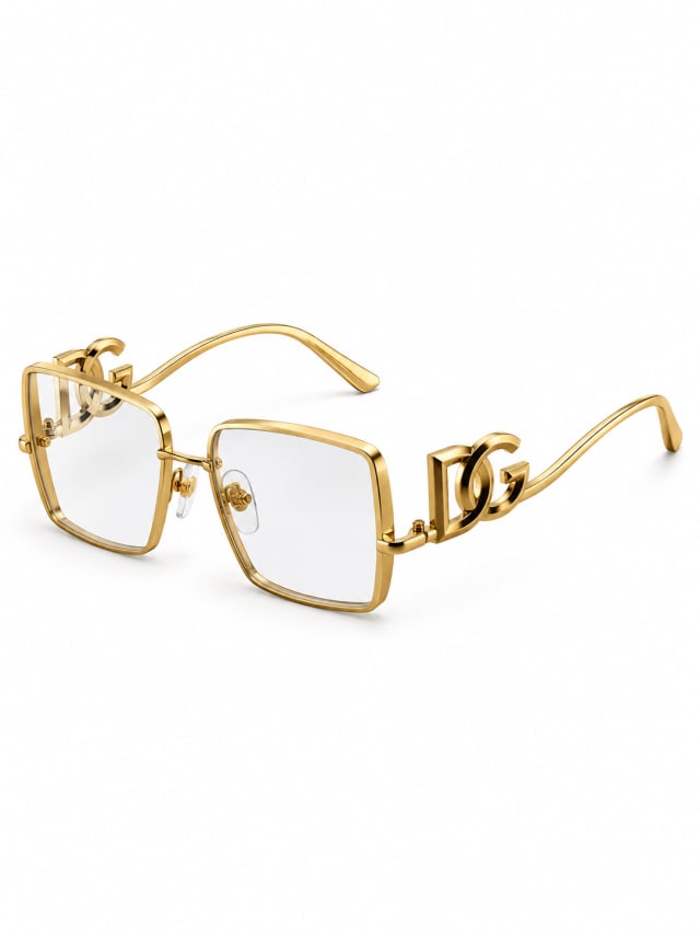 DOLCE & GABBANA GOLD OVERSIZED RECTANGULAR OPTICAL FRAMES