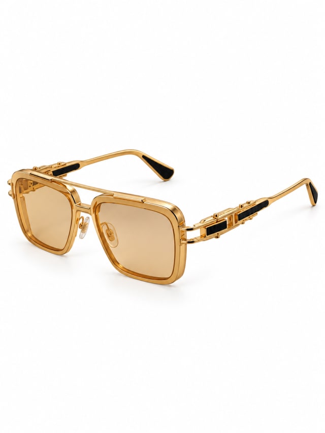 GOLD RECTANGULAR DECORATIVE TEMPLE OPTICAL FRAMES