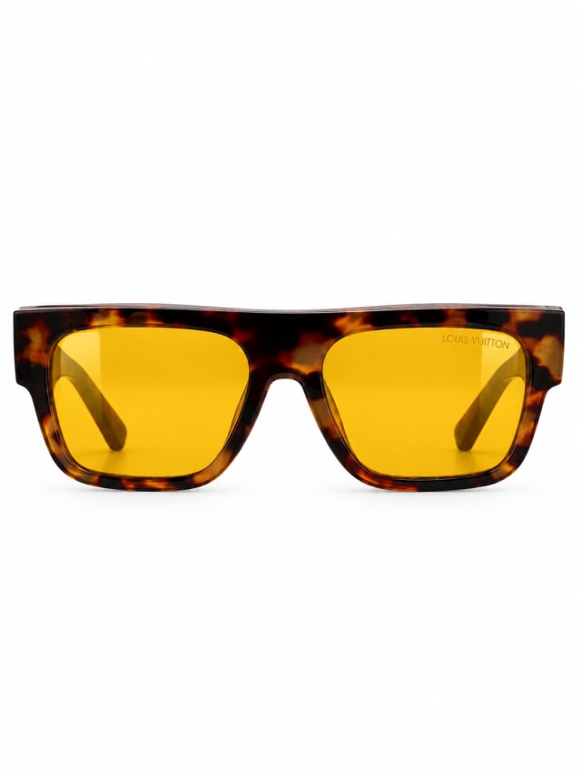 LOUIS VUITTON TORTOISESHELL YELLOW-LENS SQUARE SUNGLASSES