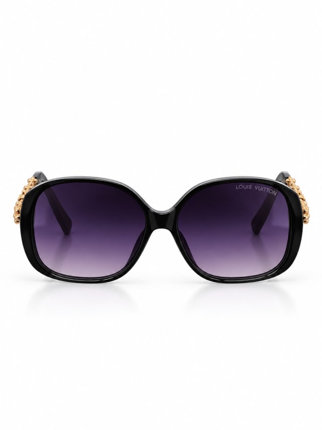 LOUIS VUITTON BLACK GOLD-FLOWER ROUND SUNGLASSES