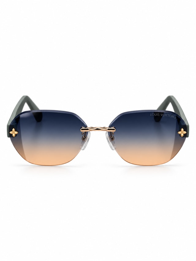 LOUIS VUITTON BLUE-AMBER RIMLESS GREEN-TEMPLE SUNGLASSES