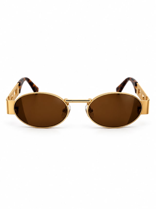 VERSACE AMBER GOLD OVAL TORTOISESHELL-TEMPLE SUNGLASSES