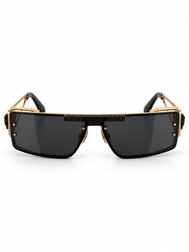 VERSACE BLACK GOLD RECTANGULAR SUNGLASSES