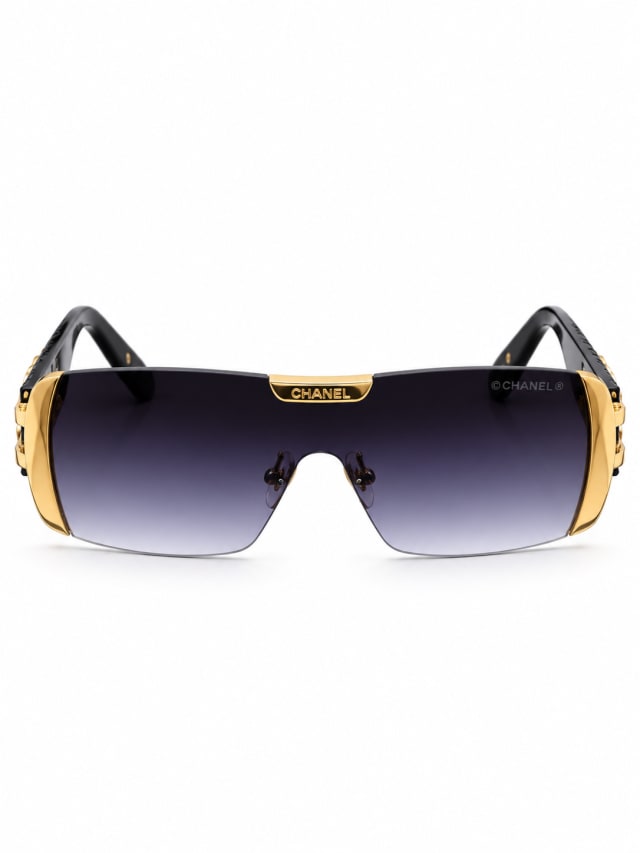 CHANEL BLACK GOLD SHIELD SUNGLASSES
