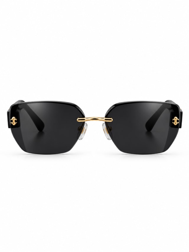CHANEL BLACK RIMLESS QUILTED-TEMPLE SUNGLASSES