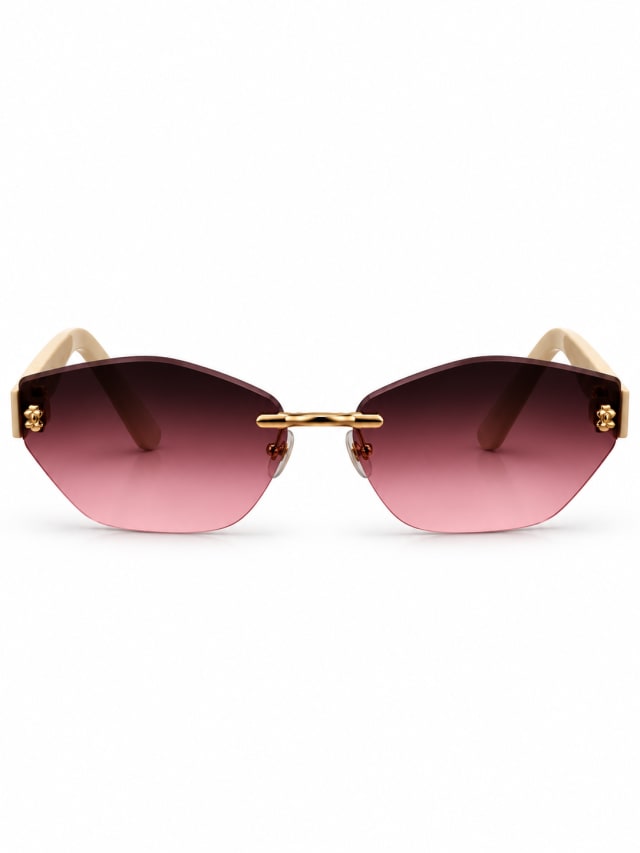 CHANEL ROSE GRADIENT CREAM-TEMPLE RIMLESS SUNGLASSES