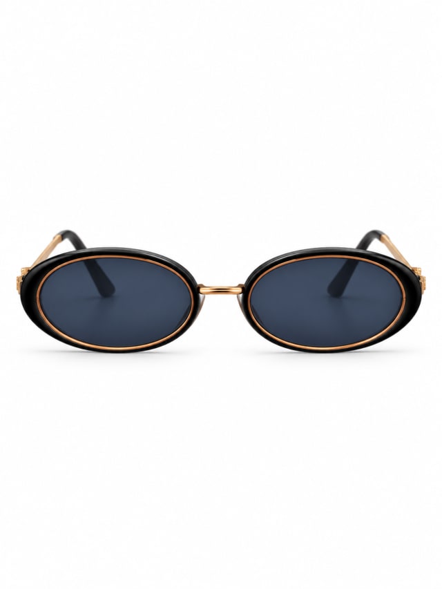 CHANEL BLACK OVAL GOLD-TEMPLE SUNGLASSES