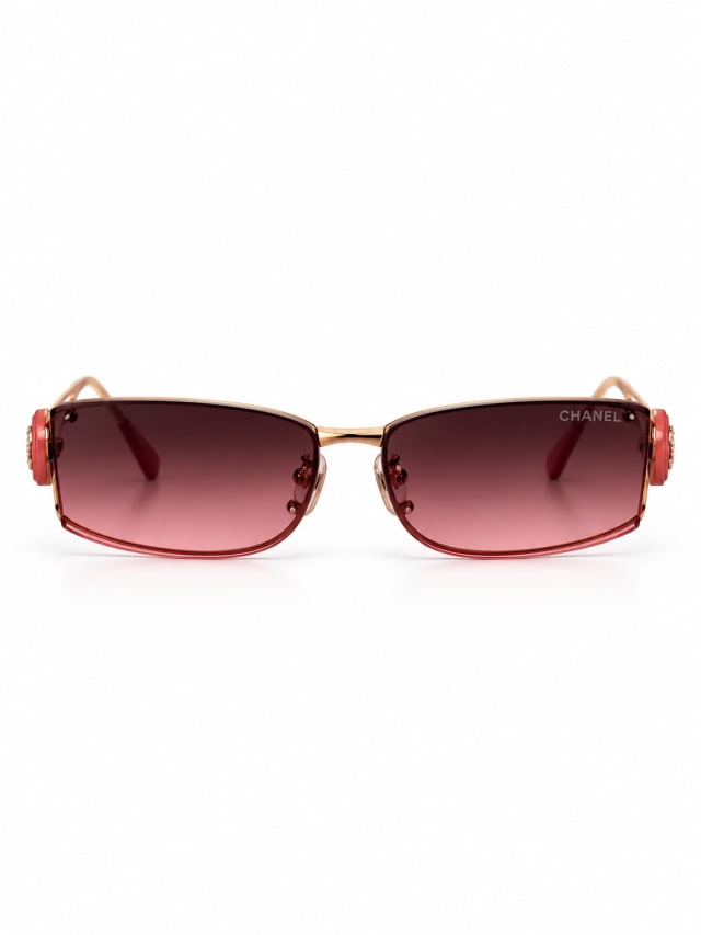 CHANEL ROSE GOLD RIMLESS RED-TEMPLE SUNGLASSES