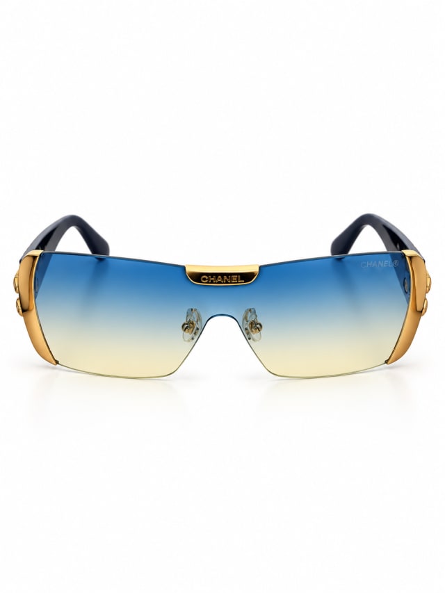 Gold Letter-Temple Shield Sunglasses