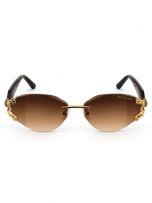 BVLGARI RIMLESS SUNGLASSES (BROWN/GOLD)