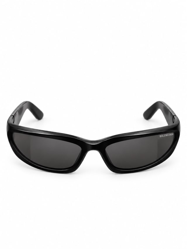 BALENCIAGA BB0157S SWIFT OVAL SUNGLASSES (BLACK)