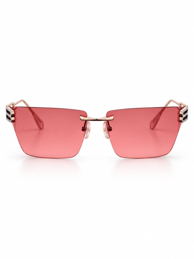 BALENCIAGA BB-LOGO RIMLESS RECTANGULAR SUNGLASSES (ROSE)