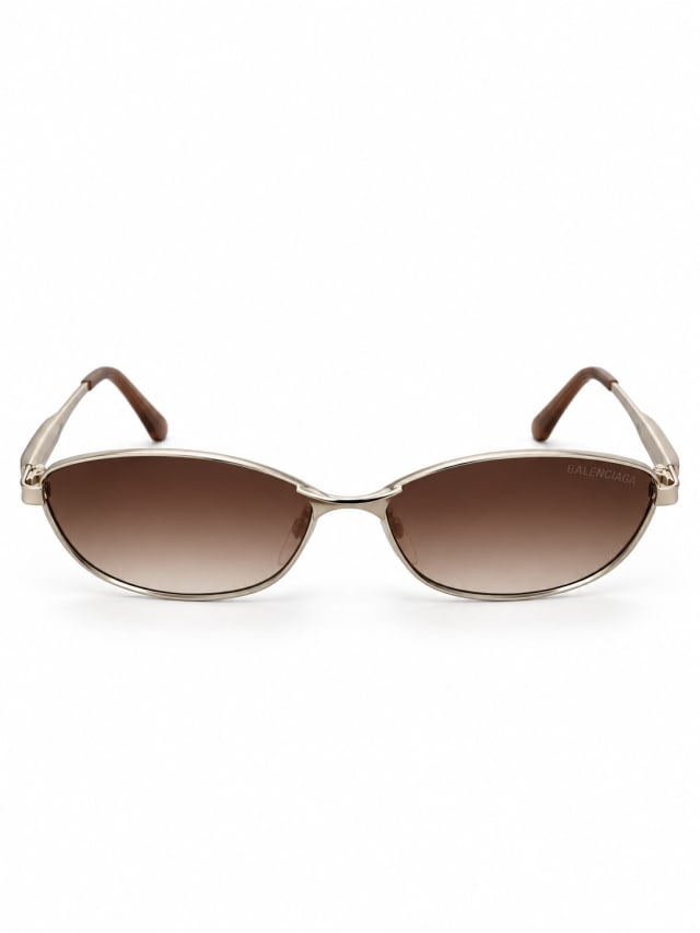 BALENCIAGA OVAL METAL-FRAME SUNGLASSES (BROWN GRADIENT)