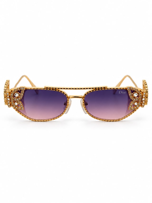 DIOR DIORFANTASTICA B1U BUTTERFLY-CRYSTAL AVIATOR SUNGLASSES (GOLD / PURPLE)