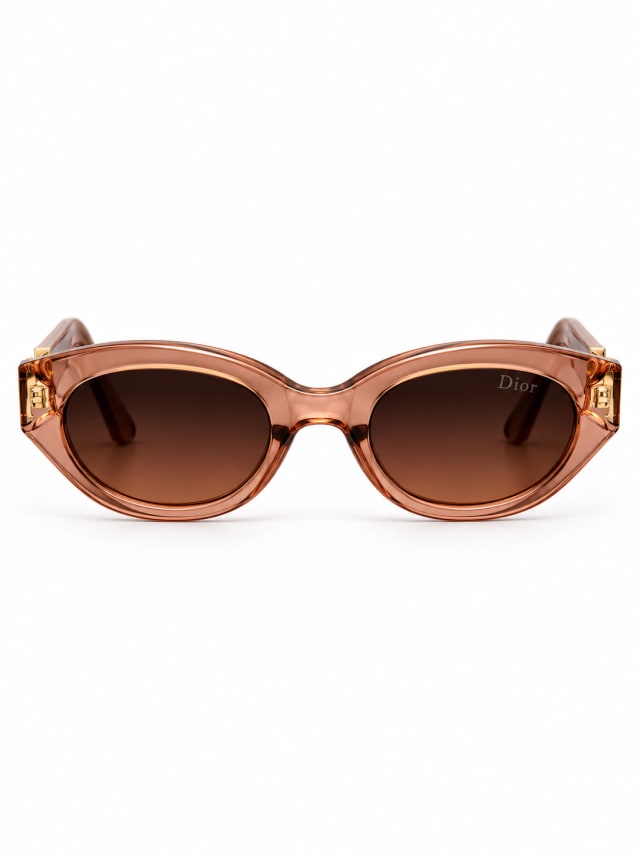 DIOR GOLD-LOGO OVAL SUNGLASSES (AMBER / NUDE)