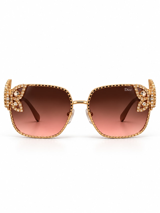 DIOR PINK GRADIENT GOLD CRYSTAL BUTTERFLY SQUARE SUNGLASSES