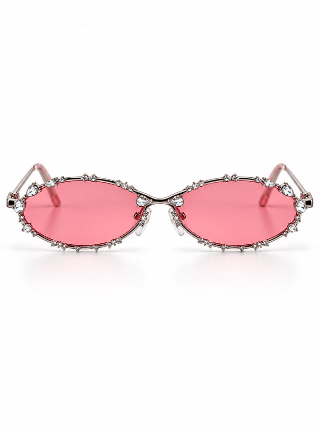 DIOR PINK OVAL SILVER CRYSTAL SUNGLASSES