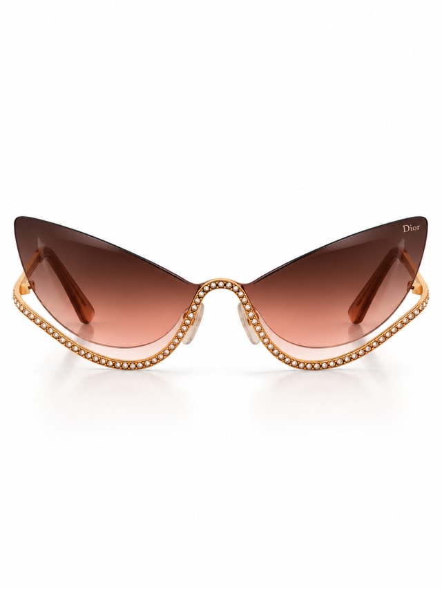 DIOR BROWN GOLD-CHAIN WING SUNGLASSES