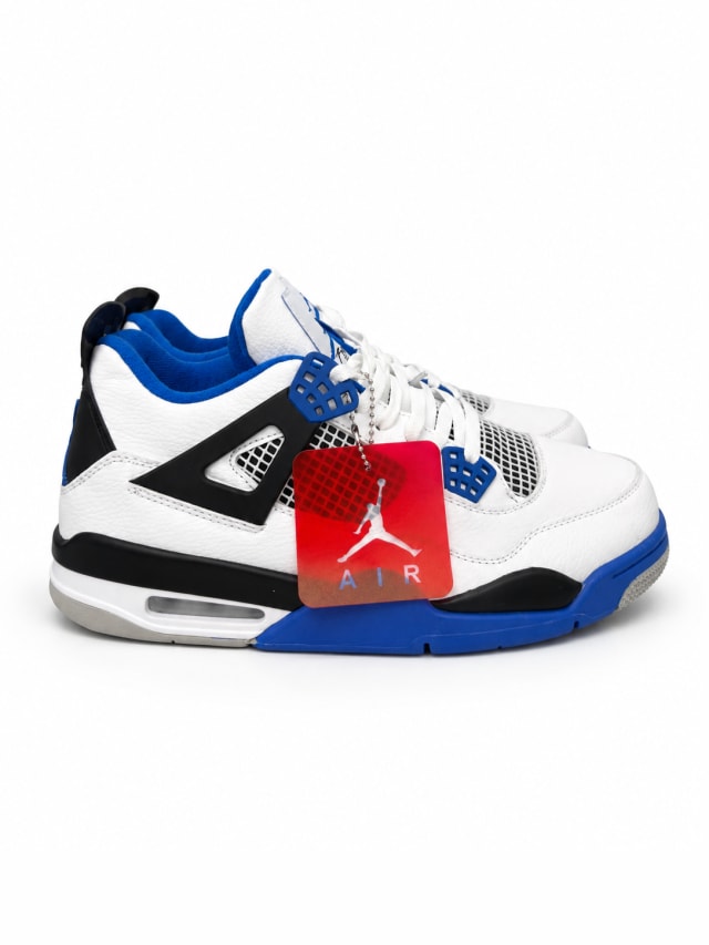 AIR JORDAN 4 RETRO MOTORSPORT — WHITE / ROYAL BLUE