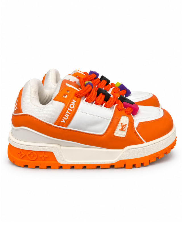 LOUIS VUITTON LV TRAINER SNEAKER — ORANGE / WHITE