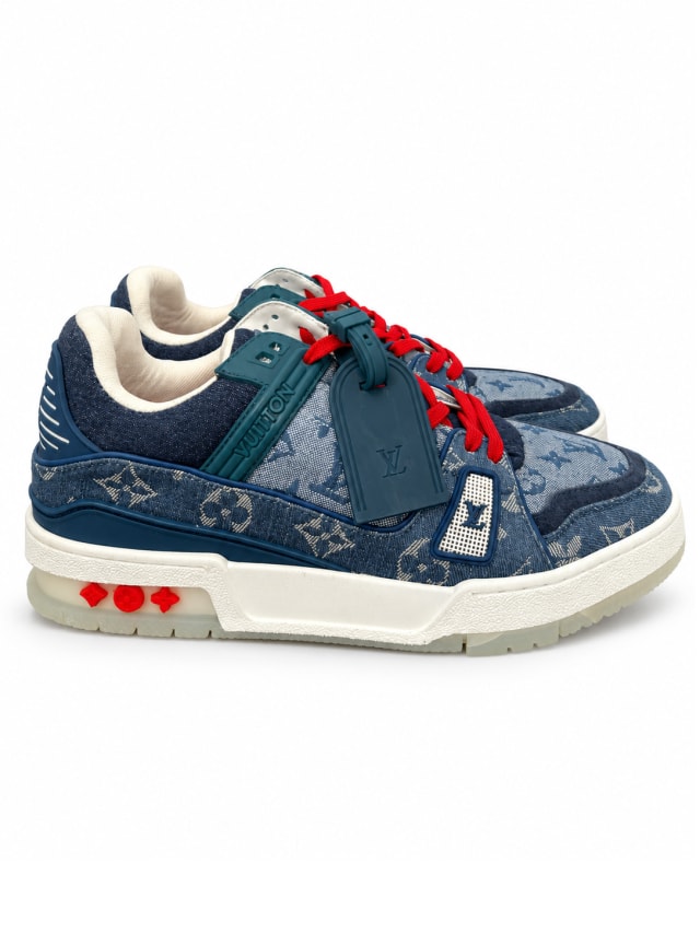 LOUIS VUITTON LV TRAINER SNEAKER — DENIM / RED
