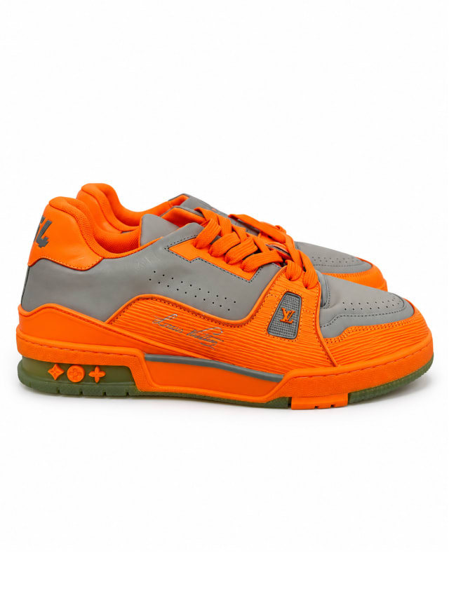 LOUIS VUITTON LV TRAINER SNEAKER — GREY / ORANGE