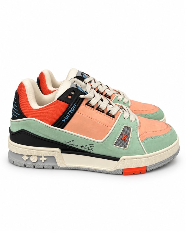LOUIS VUITTON LV TRAINER SNEAKER — MINT / CORAL