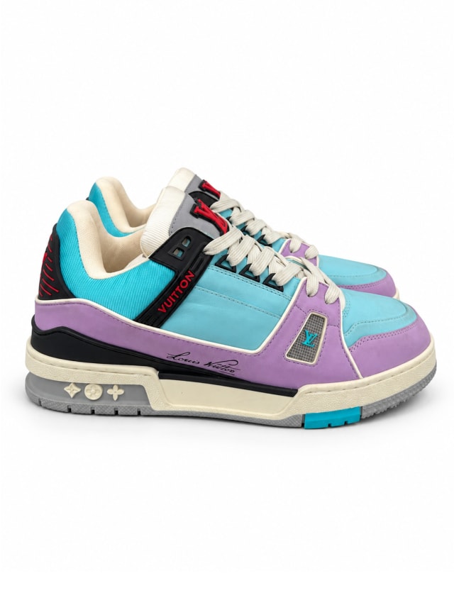 LOUIS VUITTON LV TRAINER SNEAKER — PURPLE / MINT / PINK