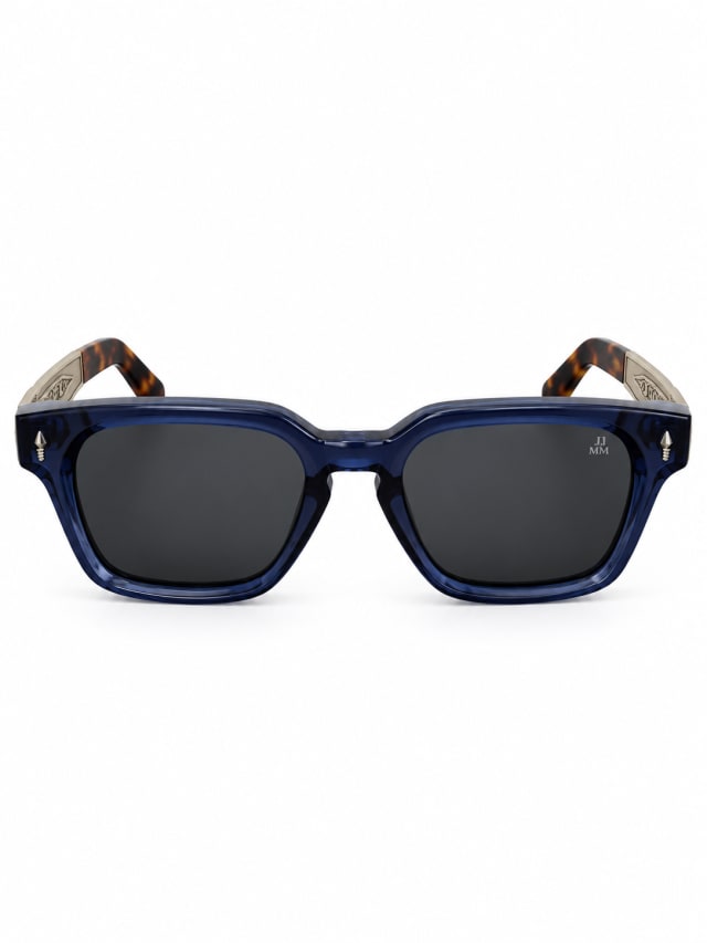 BLUE CRYSTAL SQUARE SUNGLASSES WITH ENGRAVED SILVER TEMPLES