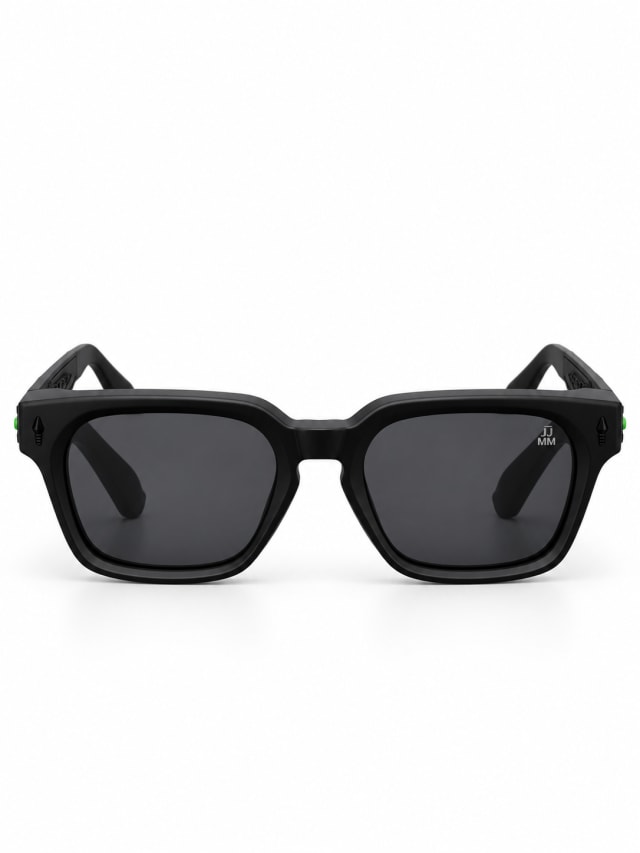 BLACK SQUARE SUNGLASSES WITH GREEN TEMPLE ACCENTS