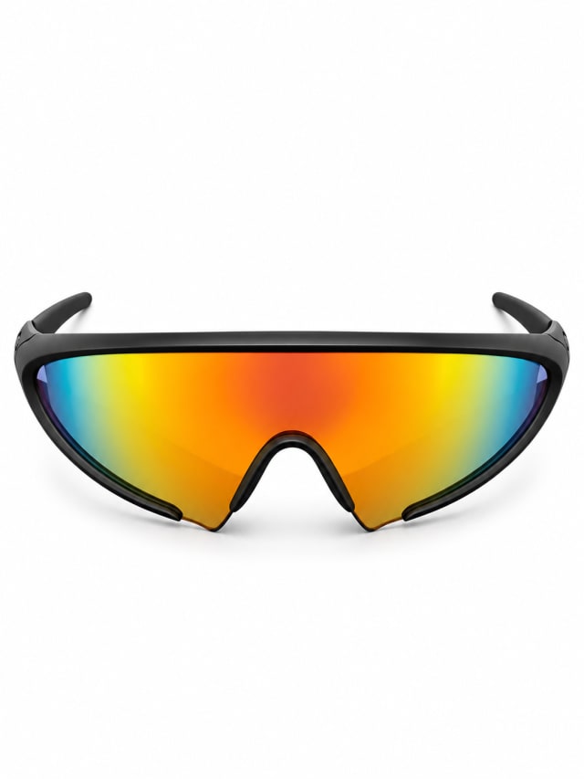 BLACK RAINBOW MIRROR SPORTS SHIELD SUNGLASSES