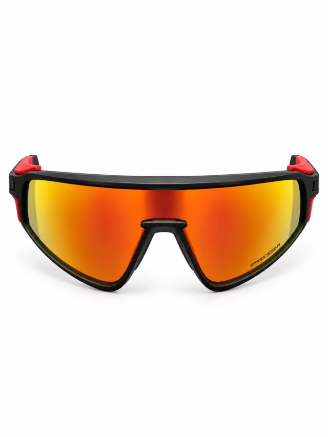 BLACK RED ORANGE MIRROR SPORTS SHIELD SUNGLASSES