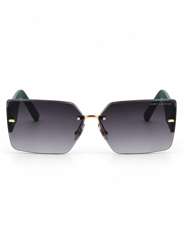SAINT LAURENT GREEN TEMPLE GEOMETRIC RIMLESS SUNGLASSES