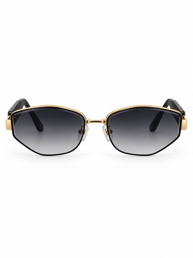 BLACK GOLD RIM OVAL SUNGLASSES