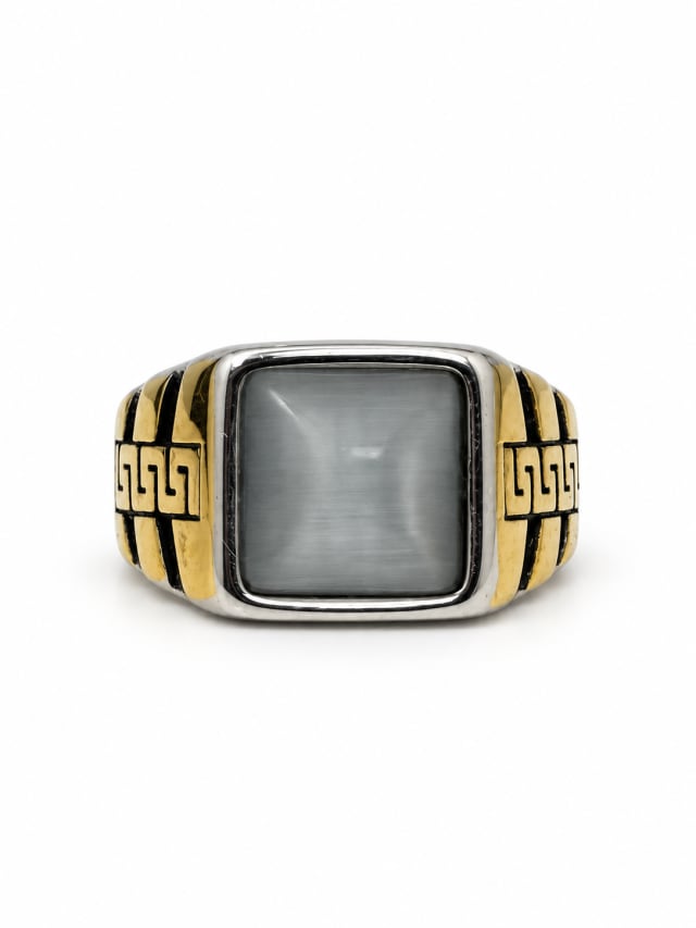 GREY SQUARE STONE GEOMETRIC SIGNET RING