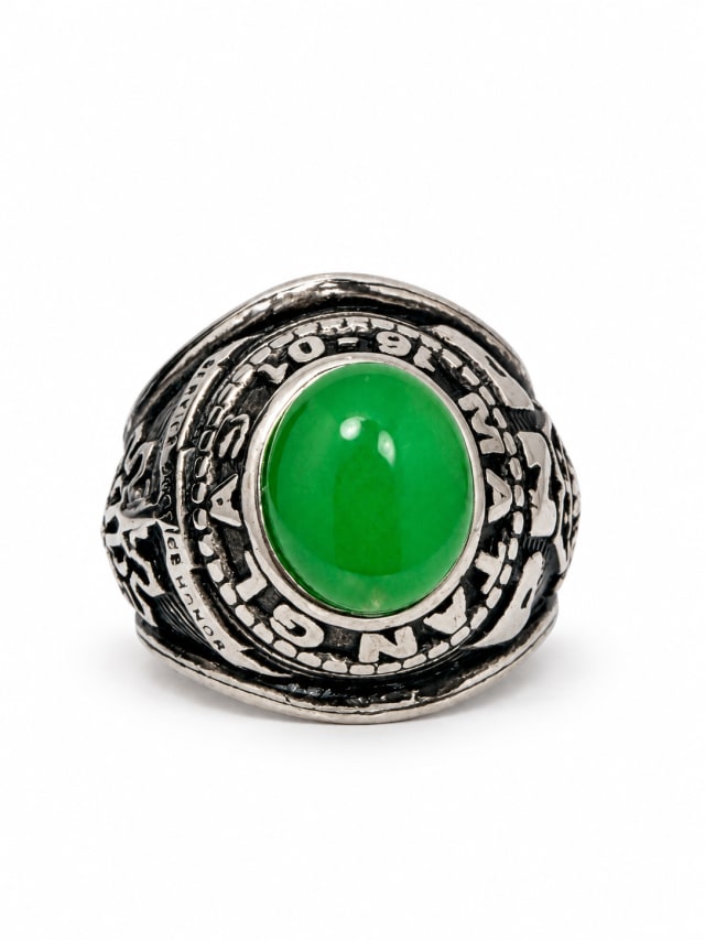 GREEN OVAL STONE CHAMPIONSHIP SIGNET RING