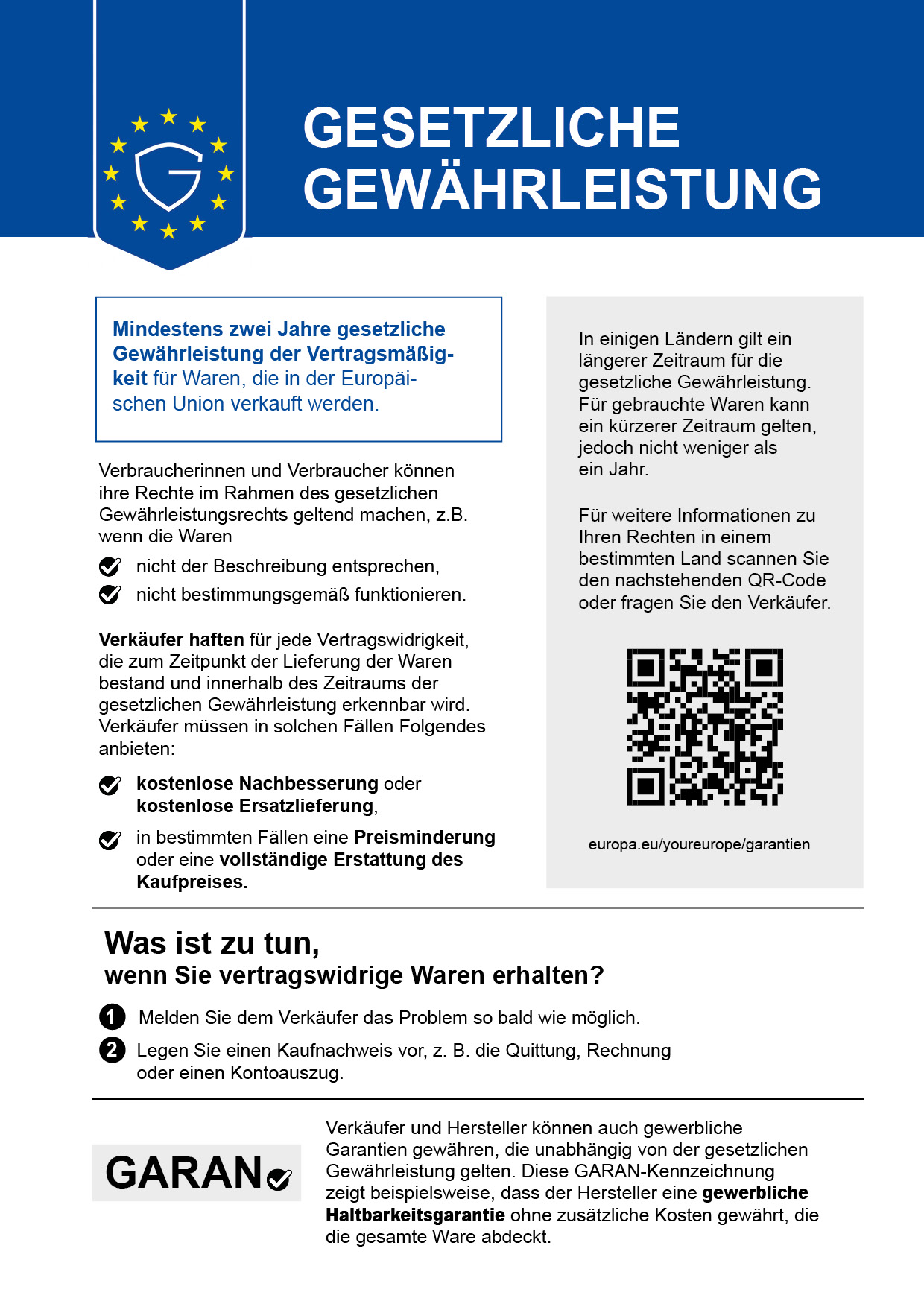 Informationen zur gesetzlichen Gewährleistung