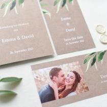 Dankesagung Hochzeit - Personalisierte Dankeskarte in Kraftpapieroptik mit Foto und Blättern - Hopla