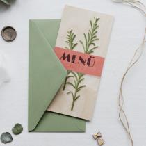 Menükarten zur Hochzeit - Holzkarte Menü Rosmarin - Hochzeitsplaza