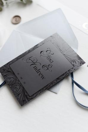 Einladung Infos Tipps - Einladungskarte Schwarze Folie auf Anthrazit - Hochzeitsplaza Kartenshop