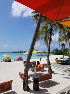 Flitterwochen auf den Malediven Galerie - Strand am Hard Rock Hotel auf der verbundenen Nachbarinsel