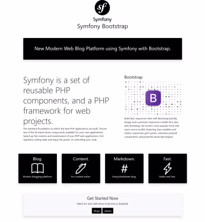 Free download and open source code Symfony Bootstrap Blog themes template .