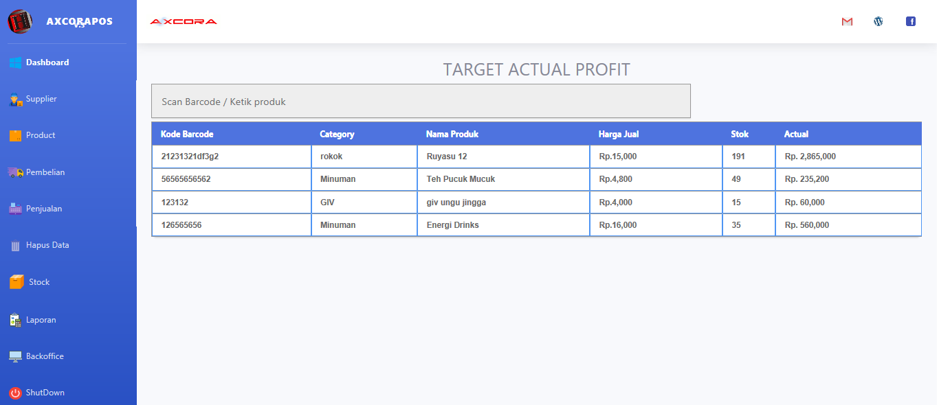 target actual profit aplikasi kasir ONLINE android iphone windos