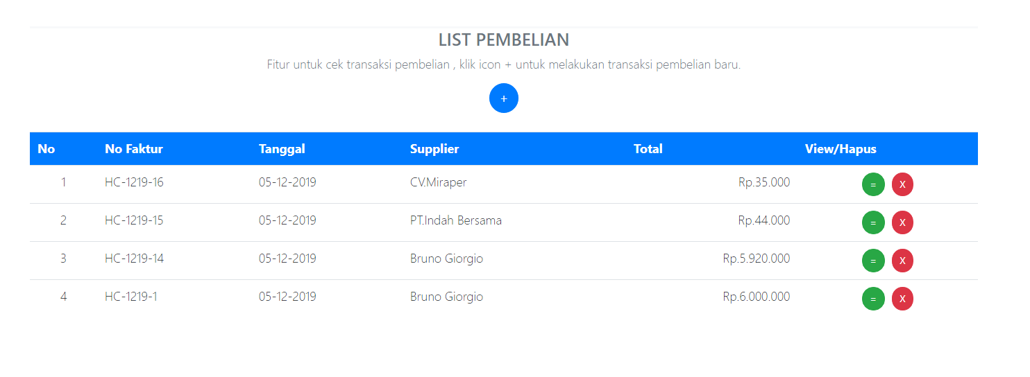 list transaksi pembelian aplikasi kasir ONLINE android iphone windoWs